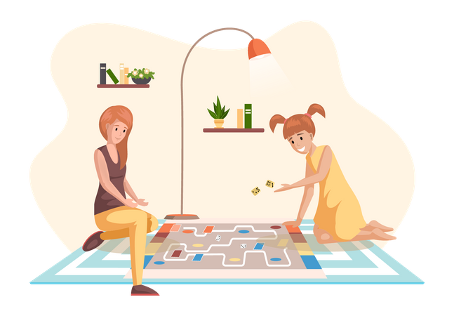 Mother and daughter playing card game Illustration