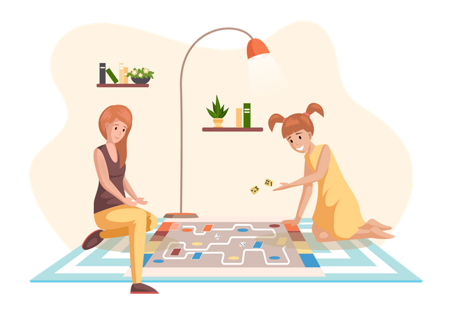 Mother and daughter playing card game  Illustration