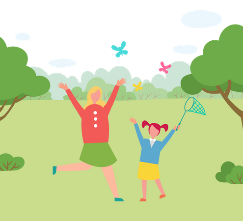 Mother and daughter playing in park  Illustration