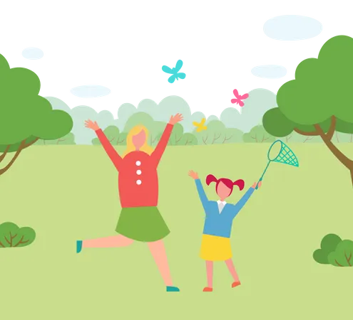 Mother and daughter playing in park  Illustration