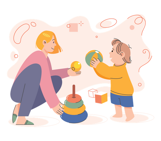 Mother and daughter playing together Illustration