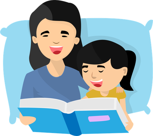 Mother and daughter read bedtime stories  Illustration