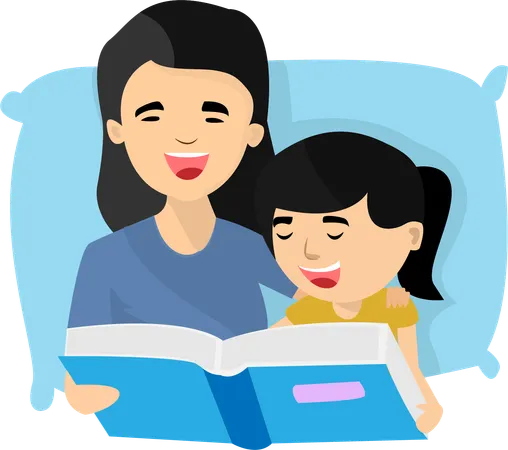 Mother and daughter read bedtime stories  Illustration