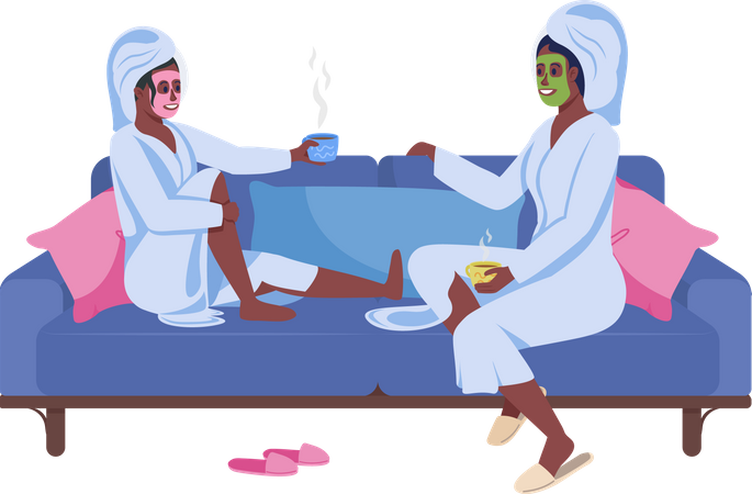 Mother and daughter relaxing on sofa Illustration