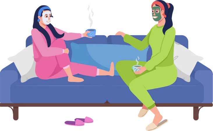 Mother and daughter relaxing on sofa  イラスト