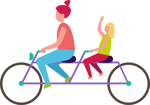 Mother and daughter riding cycle Illustration