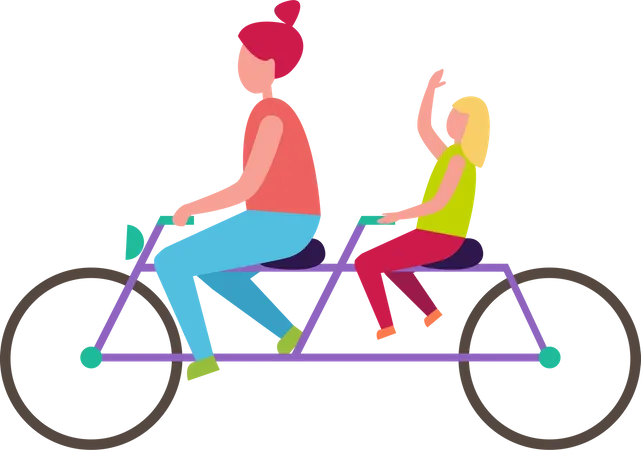 Mother and daughter riding cycle Illustration