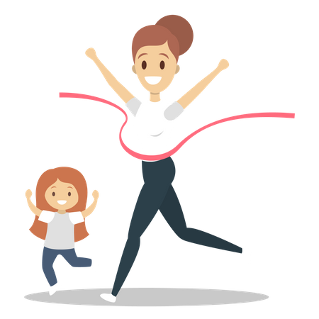 Mother and daughter running  Illustration