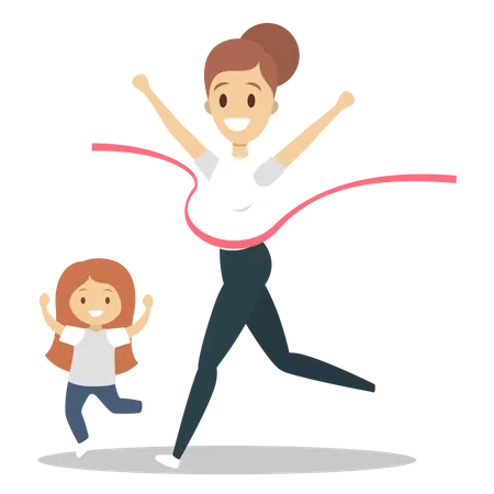 Mother and daughter running  Illustration