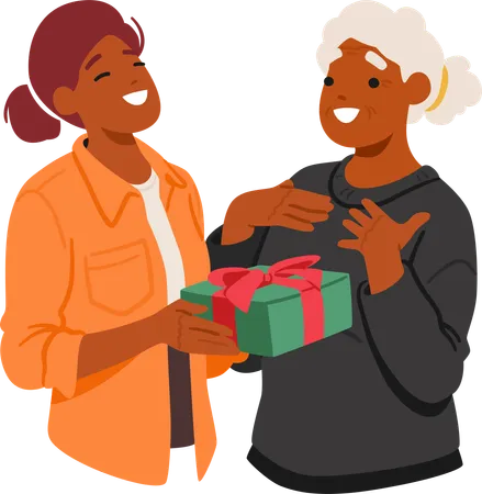 Mother And Daughter Share Joy Smiles And Love As They Exchange Heartfelt Gifts Creating Precious Moments That Sparkle With The Warmth Of Their Special Bond Cartoon People Vector Illustration Illustration