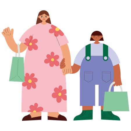 Mother and daughter shopping together  Illustration