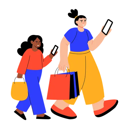 Mother and daughter shopping together  Illustration