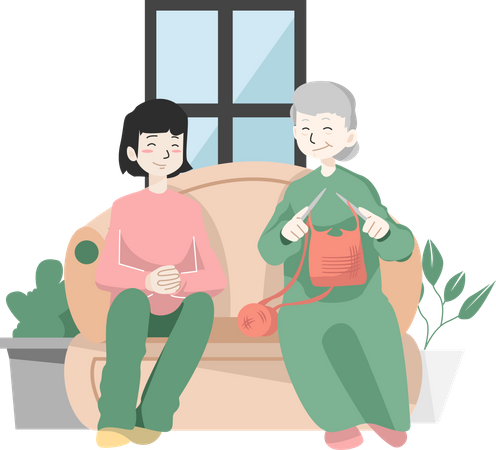 Best Premium Mother and daughter talking with each other Illustration  download in PNG & Vector format