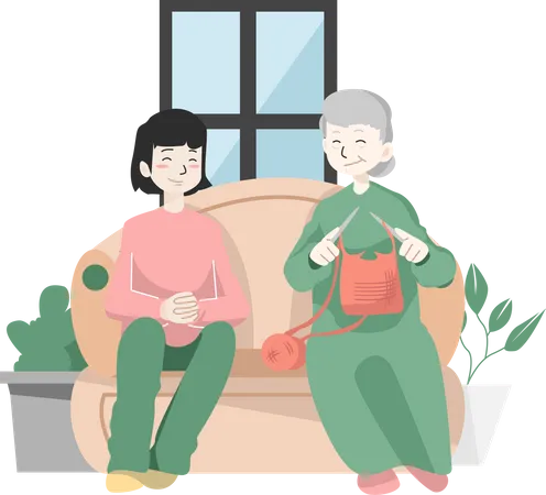 Mother and daughter talking with each other Illustration