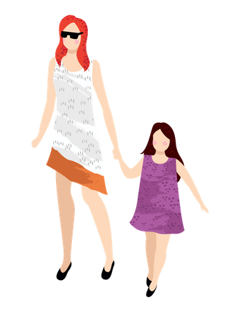 Mother and daughter wearing fashionable clothes  Illustration