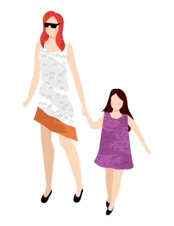 Mother and daughter wearing fashionable clothes  Illustration