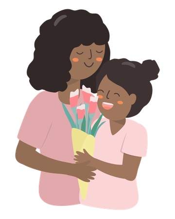 Mother and daughter with flowers  Illustration