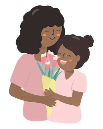 Mother and daughter with flowers  Illustration