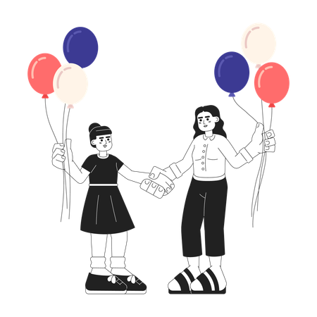 Mother and daughter with patriotic balloons  Illustration