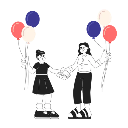 Mother and daughter with patriotic balloons  Illustration