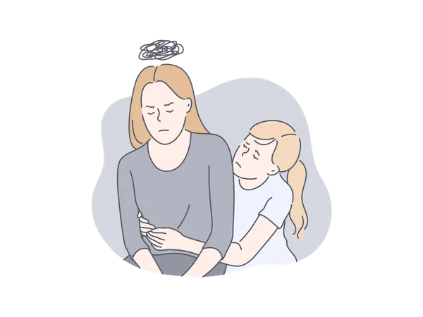 Mother And Daughters Relationship Problem Set Concept Young Daugher Is Hugging And Calming Angry Mother Upset Frustrated Woman Embraces Unhappy Girl Woman Qurreled With Child Simple Flat Vector イラスト