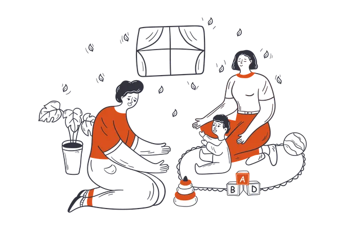 Mother and father playing with their child at home  Illustration