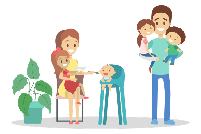 Mother and father taking care of kids  Illustration