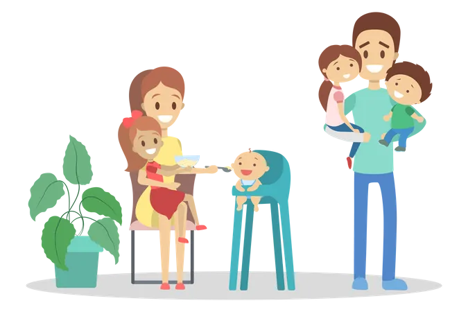 Mother and father taking care of kids  Illustration
