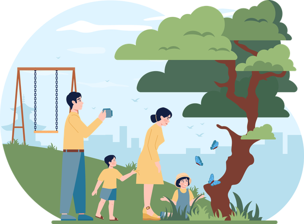 Mother and father took their child in park for fun  Illustration