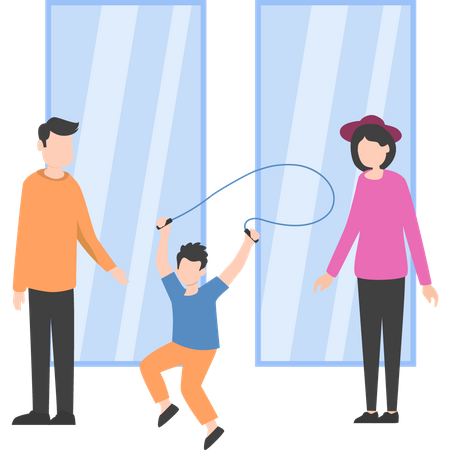 Mother and father watching son playing with rope Illustration
