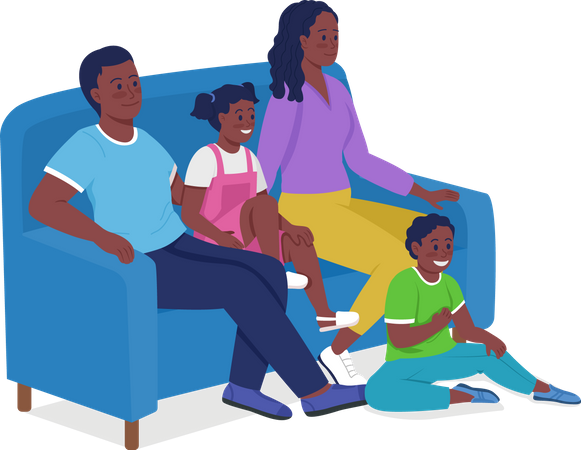 Mother and father with childrens sitting on couch Illustration