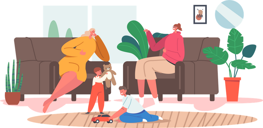 Mother and friends having conversation Illustration