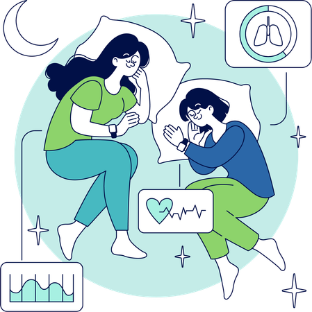 Mother and girl sleeping in night  Illustration