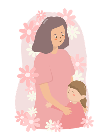 Mother and girl waiting for baby  Illustration