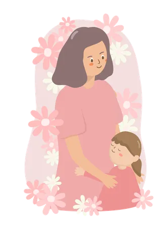 Mother and girl waiting for baby  Illustration