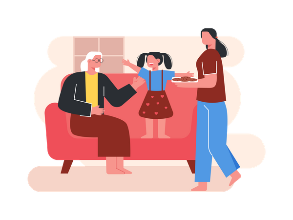 Mother and grandmother with her daughter  Illustration