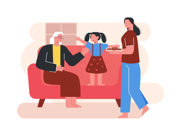 Mother and grandmother with her daughter  Illustration