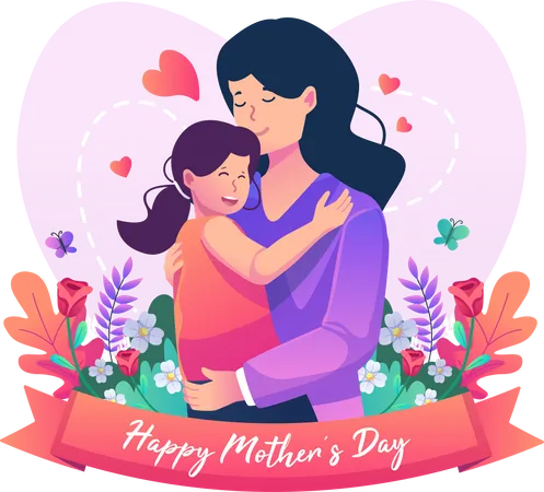 Mother and her cute daughter are hugging  Illustration