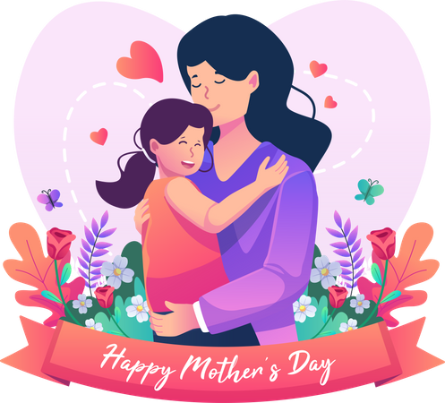 Mother and her cute daughter are hugging  Illustration