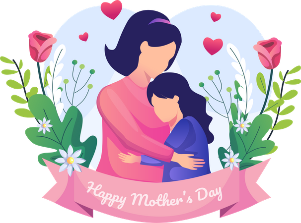 Mother and her daughter are hugging Illustration