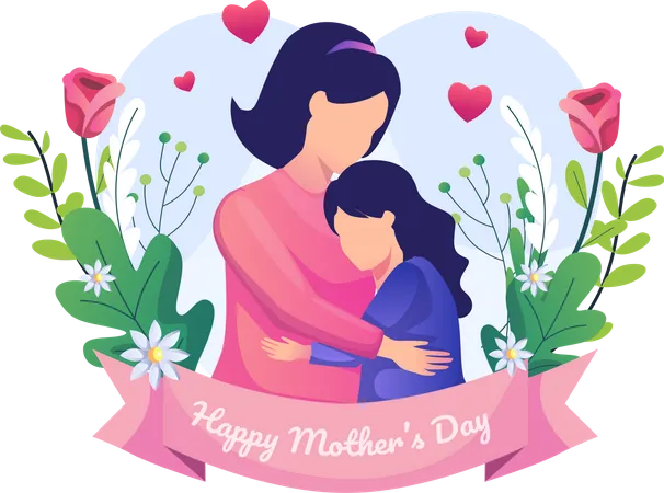 Mother and her daughter are hugging  Illustration
