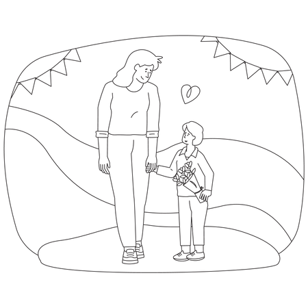 Mother and her Son Walking Together  Illustration