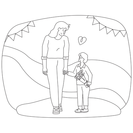 Mother and her Son Walking Together  Illustration