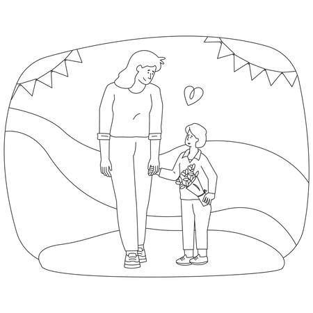 Mother and her Son Walking Together  Illustration