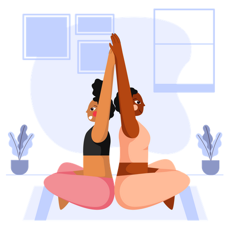 Mother and kid doing yoga Illustration