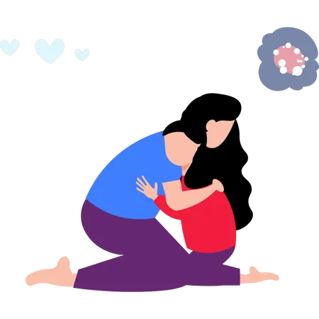 A Girl And Kid Are Hugging Each Other Illustration