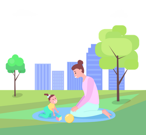 Mother and kid playing together  Illustration