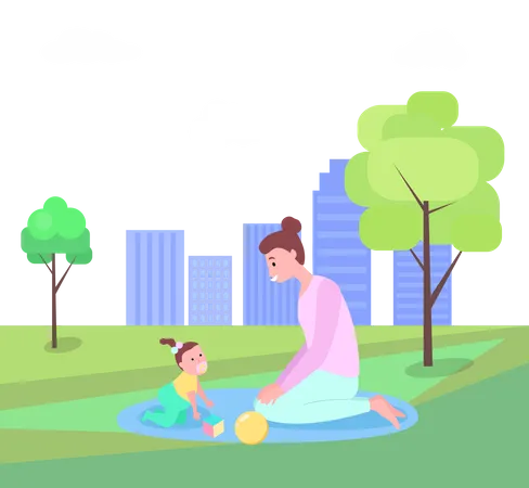 Mother and kid playing together  Illustration