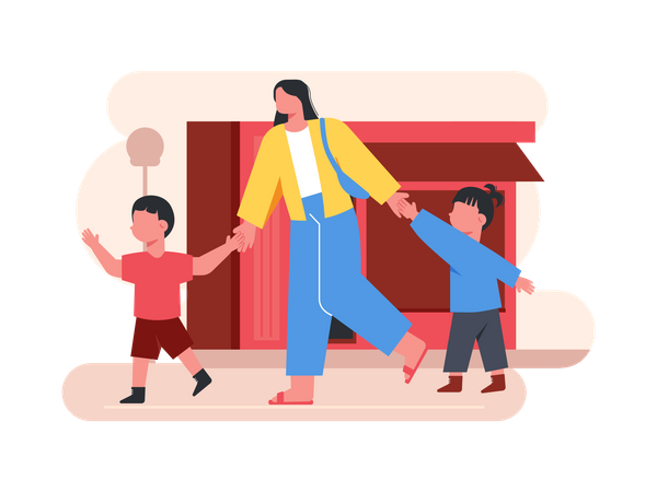 Mother and kids  Illustration