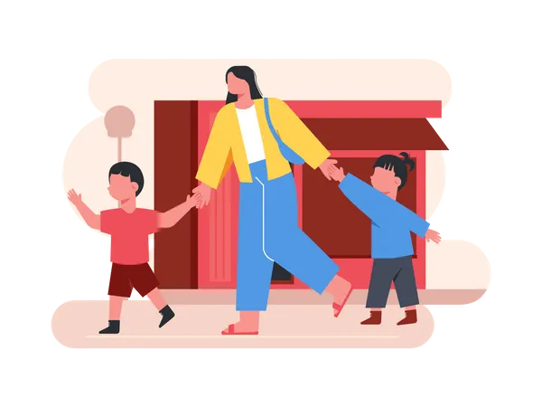 Mother and kids  Illustration